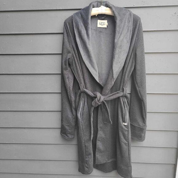 UGG Duffield Gray Jersey Fleece Lined Robe with Tie  LUXURY size Medium - Picture 1 of 12